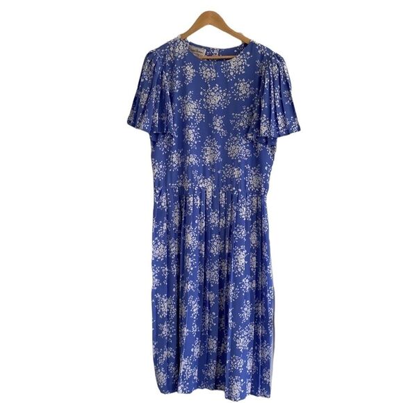 Vintage 90s Maggy Boutique Blue Floral Midi Shortsleeve Summer Dress VNTG Sz 12 - Picture 5 of 16